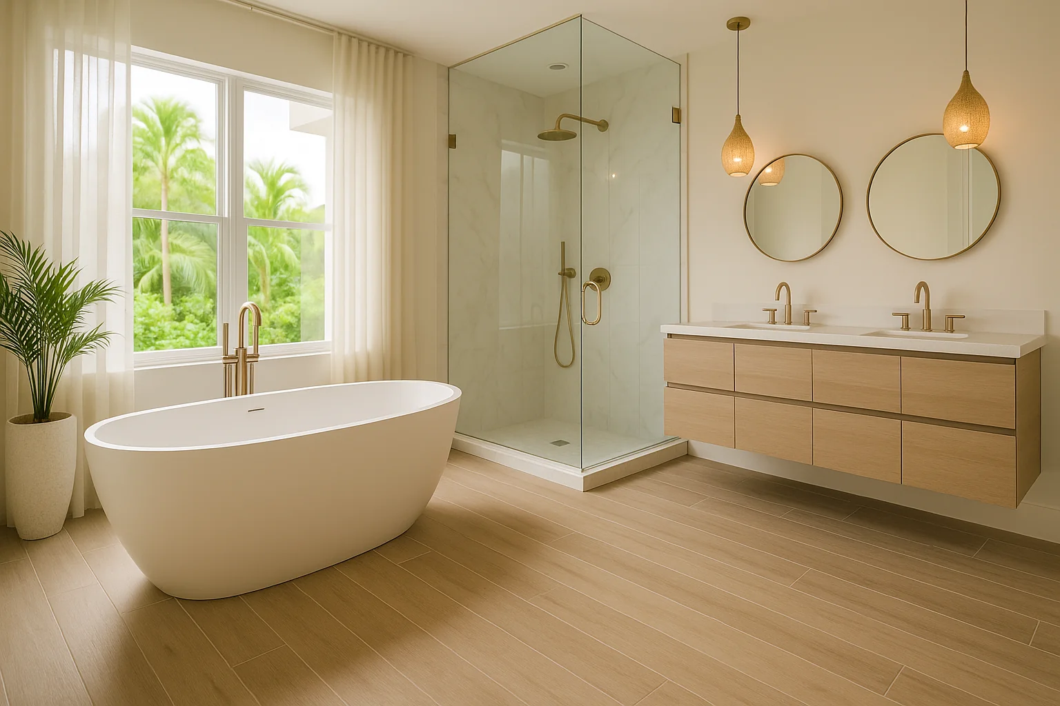 Luxury bathroom remodeling in Deerfield Beach FL by JN Builders LLC, emphasizing coastal durability.